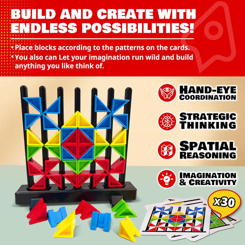 3D Building Blocks Puzzle - Educational Toys for Kids and Adults, Brain Teaser Puzzles Challenge Geometry Logic IQ Games