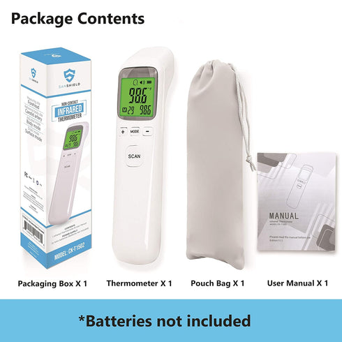 Non-Contact Forehead Thermometer - Infrared Digital Thermometer for Adults, Kids, Touchless Fever Scanner (Batteries