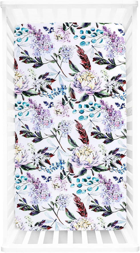 Set Purple Floral Nursing Pillow Cover, Nursing Pillowcase for Baby boy or Baby Girl Ultra Soft Neutral Crib Fitted