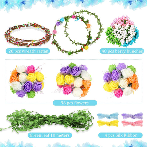 Syhood Rose Style Crowns Making Kit, 168 Pcs Parts, Make Your Own Flower Crown Wreath Headbands and Bracelets Craft Kit Hair Accessories Handmade DIY Floral Crown Garland Kit Presents for Party by Syhood