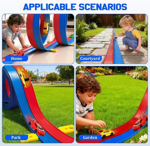 20ft 4 Bag,4pcs Cups,5pcs 1/64 Flexible Race Track for Kids with Pull-Back Cars & Portable Storage Strong Suction Track