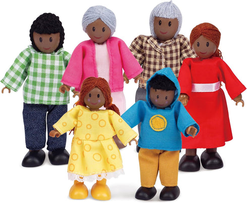 Hape African American Wooden Doll House Family| Dollhouse People Set of 6