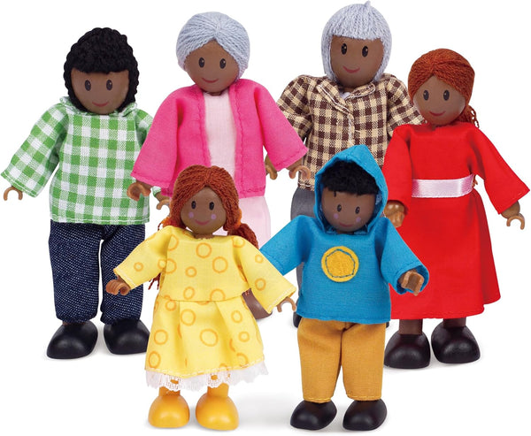 Hape African American Wooden Doll House Family| Dollhouse People Set of 6