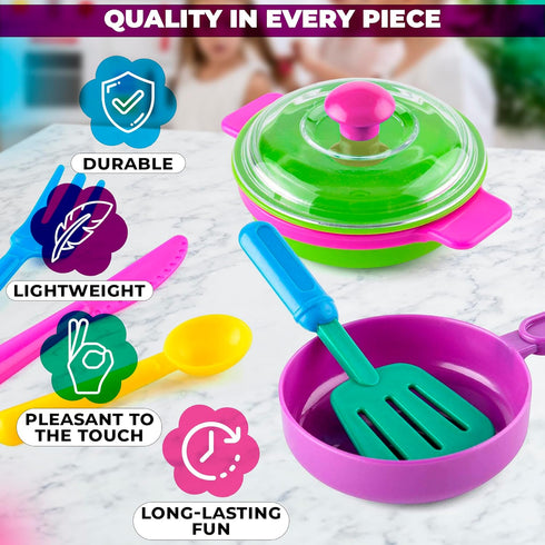 Kids Kitchen Playset Dishes - 27Pcs Toy Plates and Bowls Sets for Outdoor Play Accessories