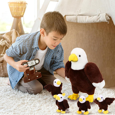 Lenwen 5 Pcs Bald Eagle Stuffed Animal Bulk 1 Mommy Eagle Plush with 4 Cute Babies Bald Eagles Plush Wild Bald Eagles