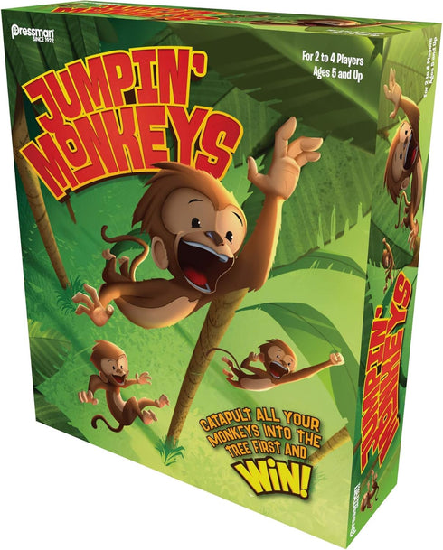 Pressman Jumpin' Monkeys: Catapult Your Monkeys Into The Tree to Win, Multi, 5"