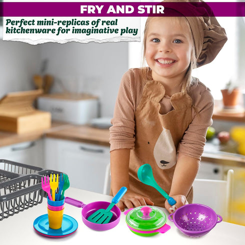 Kids Kitchen Playset Dishes - 27Pcs Toy Plates and Bowls Sets for Outdoor Play Accessories