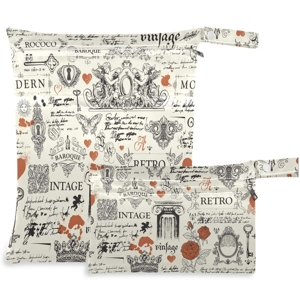 visesunny Vintage Style Red Rose and Art Object 2Pcs Wet Bag with Zippered
