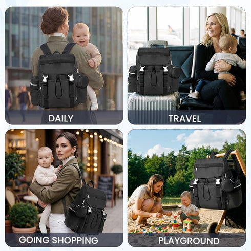 COOLREX Backpack 14L) Diaper Bag with Changing Pad, Pacifier Case & Stroller Straps (Black