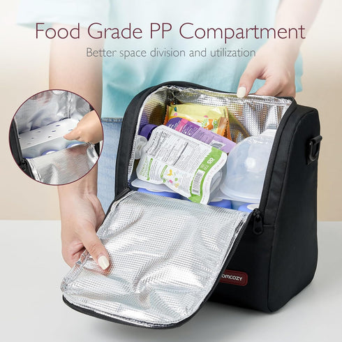 Momcozy 6 9Oz10H Breastmilk Cooler Bag with Strap, Insulated Baby Bottle Bag, Fits Baby Bottles up to Long-term