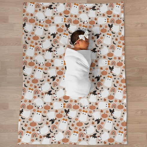 Selgkds 60x80inch Halloween Cats Witch Bats Rainbow Baby Blankets for Girl Boy Pastel Fall Autumn Pumpkin Boho Floral