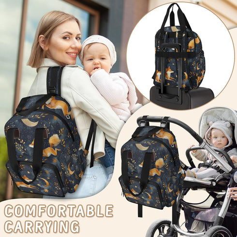 Shoblo Backpack Forest Foxes Diaper Bag for Travel, Waterproof Diaper Bag with Insulated Bottle Pockets & USB Port