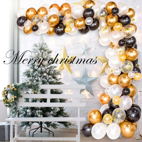 Whaline Black and Gold Balloons Garland Arch Kit, 120Pcs Graduation Class Decoration for Party