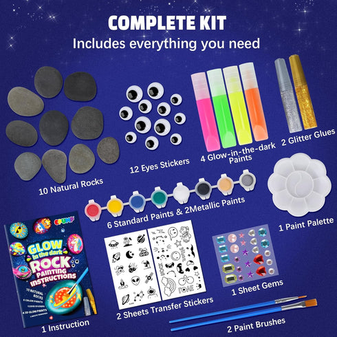 Set 6 7 8 9 10 11 12 EPUMP Rock Painting Kit for Kids - Glow in The Dark Arts and Crafts Supplies Kits for Girls Boys