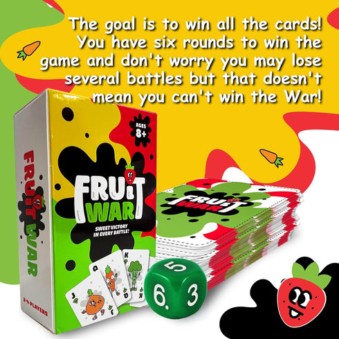 Fruit War Game, A Family Friendly Twist on The Classic Game of War, 2-4 Players Ages 8+ (Red)