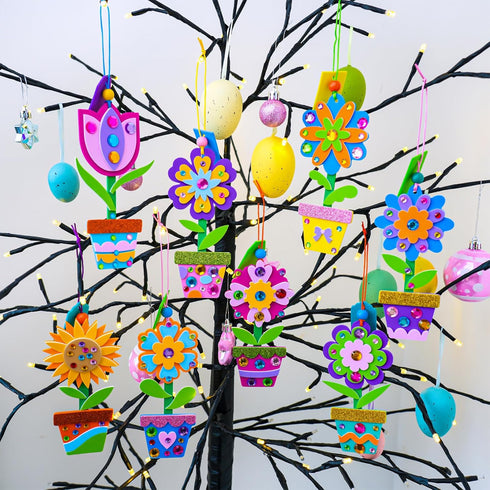 24 Sets Summer Winlyn Potted Flower Craft Kits DIY Potted Flower Ornaments Decorations Tulip Sunflower Foam Stickers