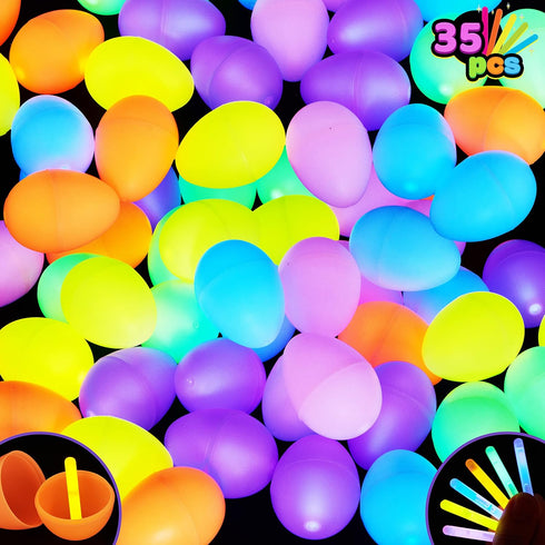 JOYIN 35 Pcs Easter Eggs with Mini Glow Sticks, Glow-in-The-Dark Basket Stuffers for Kids, Easter Egg Hunt Supplies