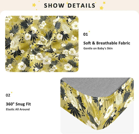 miaozhen 1 Pack 52x28 Cotton Baby Crib Sheets Comfy Breathable Naughty Jungle Flower Toddler Mattress Sheet for Nursery