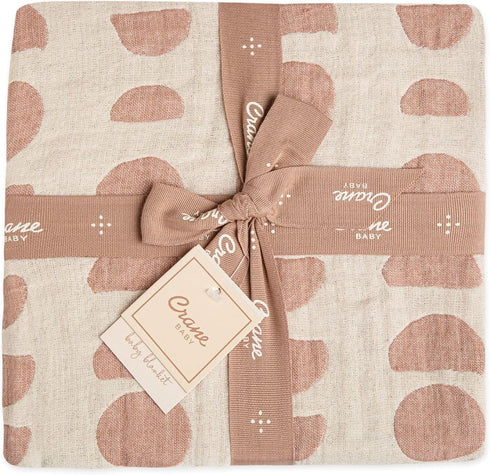 30 40 Crane Baby Blanket, Soft Cotton Jacquard Nursery and Stroller Blanket for Boys and Girls, Copper Moon Phase, x