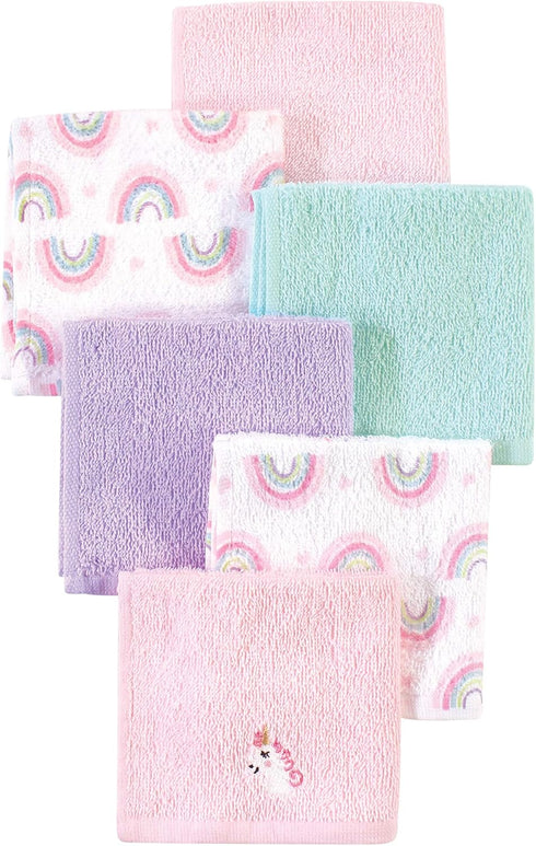 Luvable Friends Unisex Baby Super Soft Cotton Washcloths, Unicorn And Rainbow, One