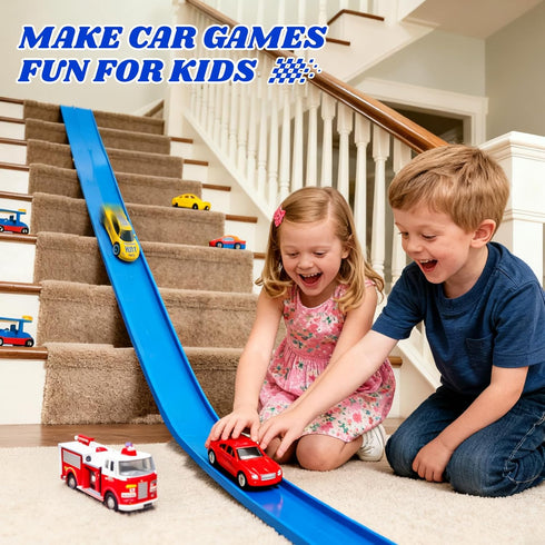 12 Set: 3+ 1/64th Flex Track Ft Starter Portable Rolls Up Race Tracks for Kids - DIY Race Car Ramp Track with Suction