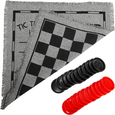 Yarlung Giant Checkers Set, 3 in 1 Jumbo Tic Tac Toe Game with Reversible Rug for Family Camping Lawn Games