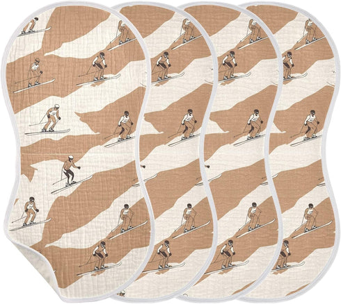 tplaotee 22x11in Skiing Brown Cotton burping Cloths for Babies Soft and Absorbent? Baby wash Cloth for Newborns boy