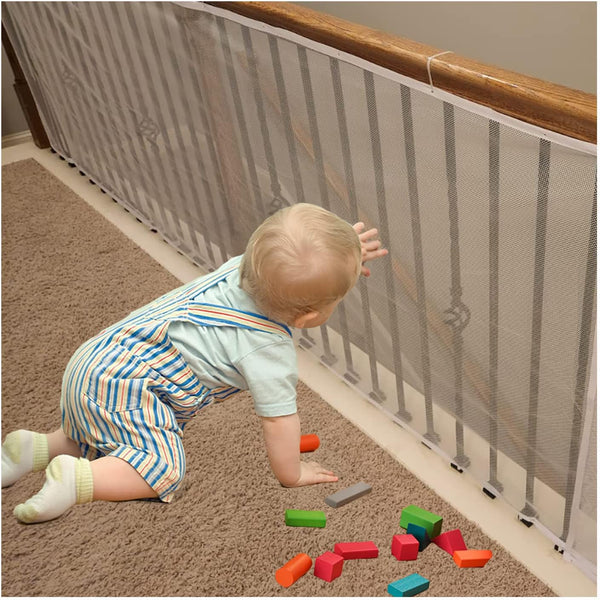 Banister Guard for Baby - 10ft x 3ft Balcony Netting for Pets, Baby Safety Stairs Rail Net (White)