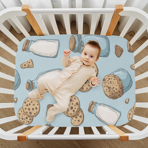 Mazeann 52" 28" 9" Milk Bottle Cookies Cute Crib Sheets Soft Breathable Fitted Baby Crib Sheets Mattress Cover
