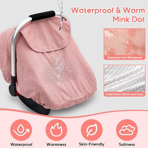 Car Seat Cover Baby Girl, Waterproof Infant Car Seat Canopy with Peep Window and Breathable Holes, Warm Carseat Cover