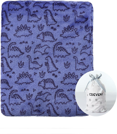 CREVENT 30"X40" Lightweight Fuzzy Plush Baby Blanket for Boys, Infant Toddler Newborn Crib Cot Stroller - Blue Dinosaur