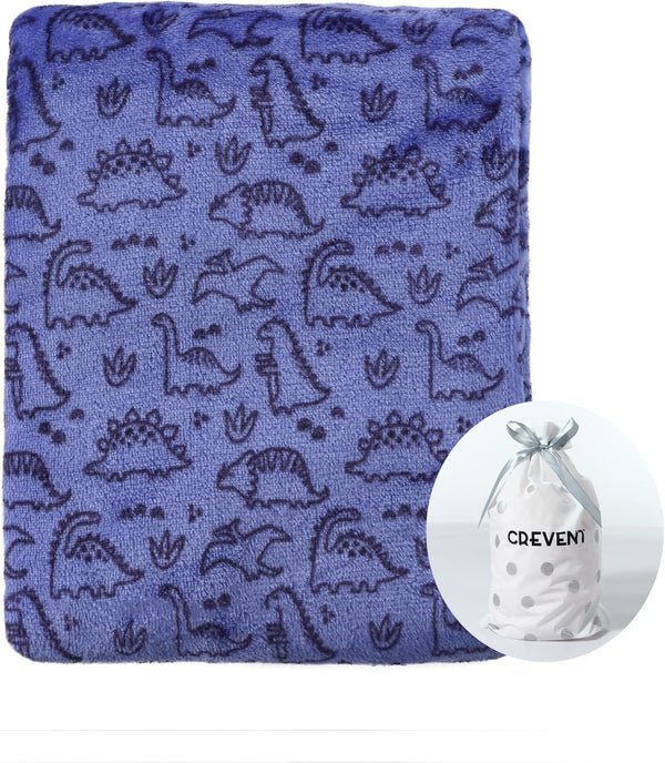 CREVENT 30"X40" Lightweight Fuzzy Plush Baby Blanket for Boys, Infant Toddler Newborn Crib Cot Stroller - Blue Dinosaur