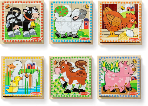 Melissa & Doug Farm Wooden Cube Puzzle - 6 Puzzles in 1 (16 pcs) - FSC Certified