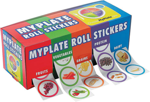 My Plate Food and Nutrition Roll Stickers - 5 Rolls of Each Food Group for Kids Learning Supplies