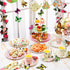 121 Set 9 oz 3 Pcs Floral Tea Party Dinnerware Include Paper Cups and Saucers, Napkins, Tier Cake Stand, Serving