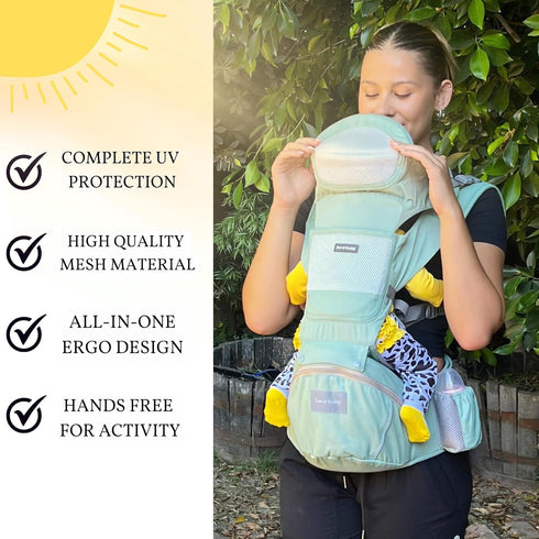 Eazy Buddy 4-in-1 3-44lbs Travel Buddy Baby Carrier | with Hip Seat and Sling | Adjustable Size for Dad & Mom | Back