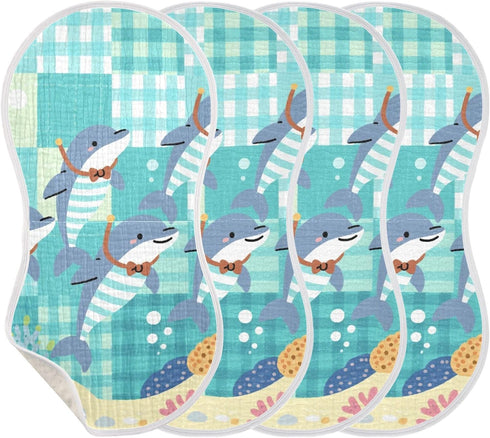 tplaotee 22x11in Cartoon Green Plaid Dolphin Diving Cotton Burp Towels for Baby Soft Touch Baby wash Cloth for Unisex