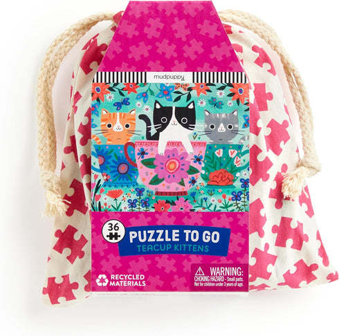 Mudpuppy Teacup Kittens – 36 Piece Puzzle to Go, Charming Cats and Colorful Florals, Ages 3 and Up