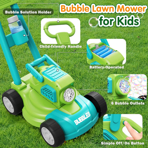 CRATIVWOOD 3-in-1 10 3-8, Summer 3 4 5 6 7 8 Bubble Lawn Mower for Kids, Bubble Machine Blower with Bubble Solution