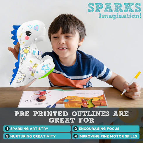 Set, 3-5 5-7 T-Rex Plush Dinosaur Coloring Book Gift Arts and Crafts Soft DIY Washable Dino Doodle Doll Stuffed Animal