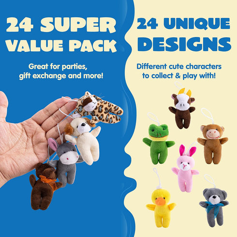 24 (24 3" JOYIN Pcs Mini Animal Plush Toys Units Each), Stuffed Animal Bulk for Kids Birthday Party Favors, Presents