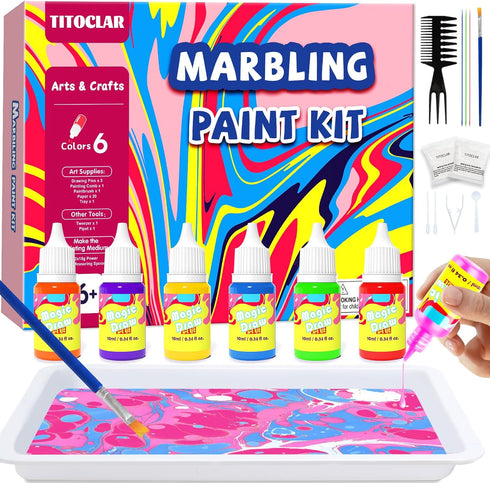 Titoclar Art Supplies for Kids - Water Marbling Paint Kit for Ages 3-12, Birthday Gifts for Girls