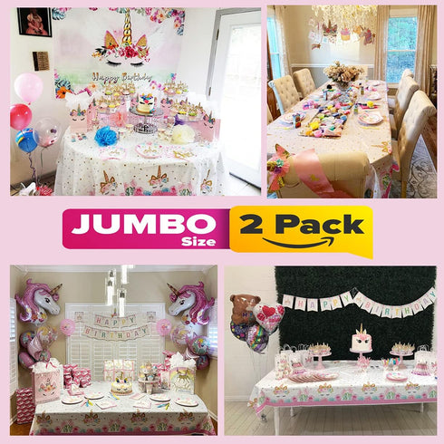Lifestyle Extra-Large 2 Pack Unicorn Tablecloth - 108"x54" Disposable Table Cover for Birthday Party & Baby Shower