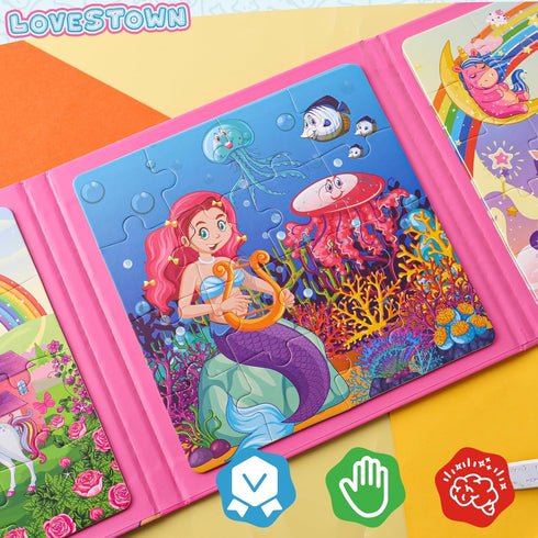 LovesTown Magnetic Travel Puzzles Book - Fairytale Magnetic Puzzles for Toddlers Learning