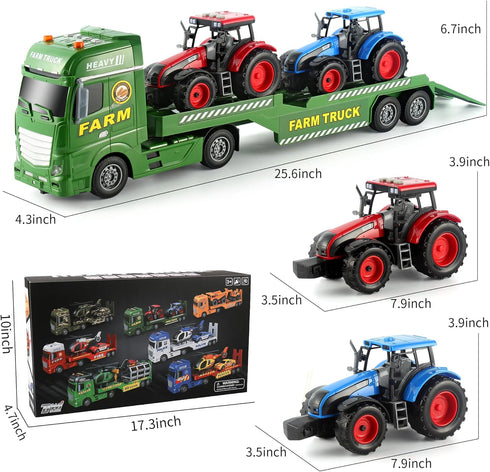 2 3 4 5 Dwi Dowellin Large Flatbed Semi Truck Toy for Kids,Includes Farm Vehicles,Car Toy Birthday Gift for Years Old
