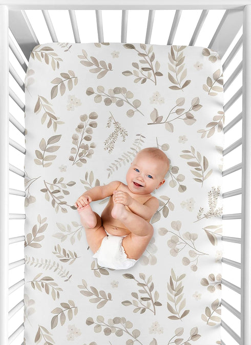 Set 2p Sweet Jojo Designs Floral Leaf Boy Girl Gender Neutral Baby Fitted Crib Sheet for Infant Newborn Nursery Toddler