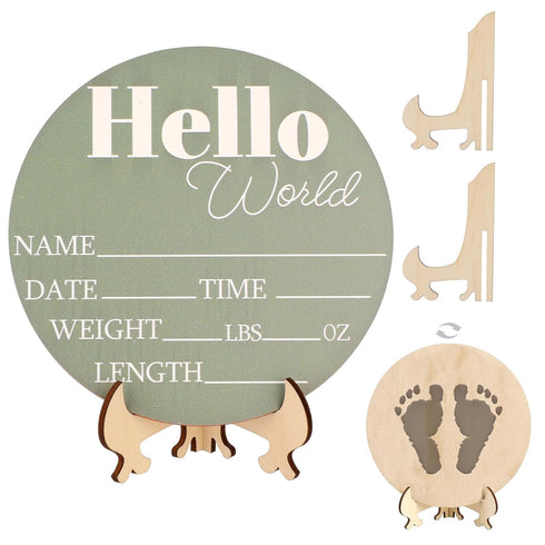 Jeffdad Wooden Baby Name Announcement Sign, 7.08" Birth Announcement Sign Hello World Newborn