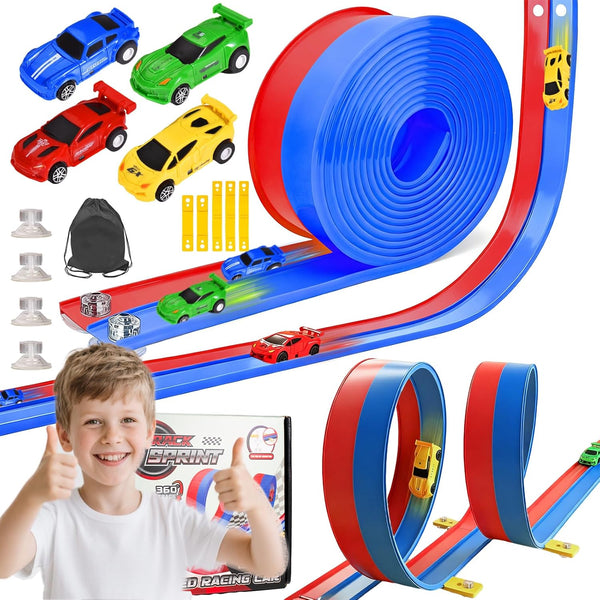 20ft Flexible Race Track for Kids with 4 Pull-Back Cars & Portable