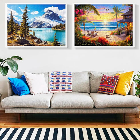 2 Pack Puzzles for Adults 1000 Pieces - Hawaii Beach & Moraine Lake Difficult Jigsaw Puzzles for Family Friends