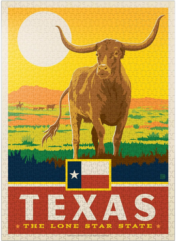 MyPuzzle Texas Vintage Poster, The Lone Star State, Premium 1000 Piece Jigsaw Puzzle for Adults